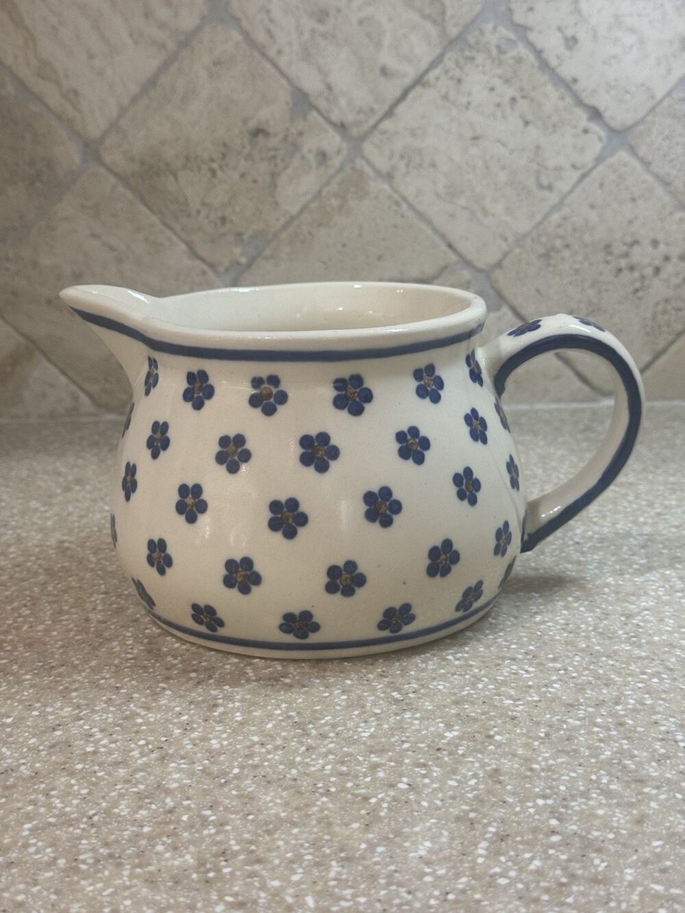 VTG Heise Original Bunzlau Germany Ceramic Pitcher Daisy Dots Milchtopf Milk Jug